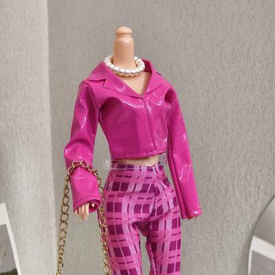 Conjunto de Jaqueta+Calça+Sapatos+Colar Fashion Rosa Babi Princesa Para Boneca 1/6 BJD Xinyi FR PP Supermodelo 30cm Acessórios de Roupa para Boneca
