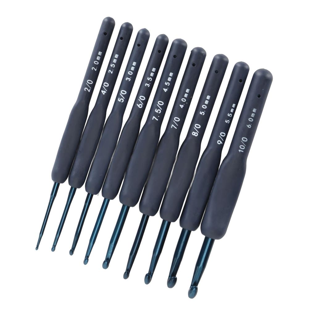 9Pcs Crochet Hooks Set Ergonomic Soft Grip Smooth Needles for Beginners Arthritic Hands Blue