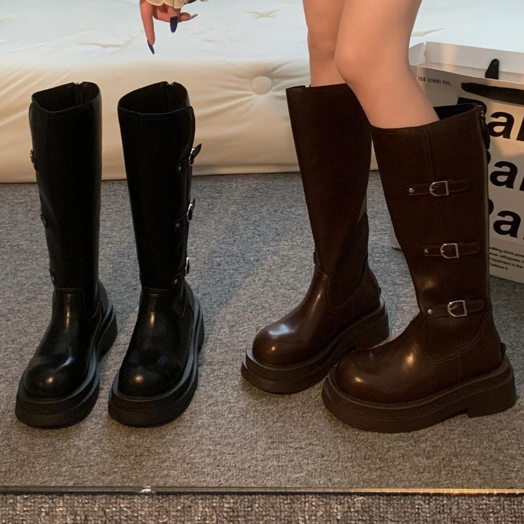 European and American Style Boots Women's Boots 2025 New Autumn Explosion Brown Versatile Foreign Style But Knee Boots Leather Boots