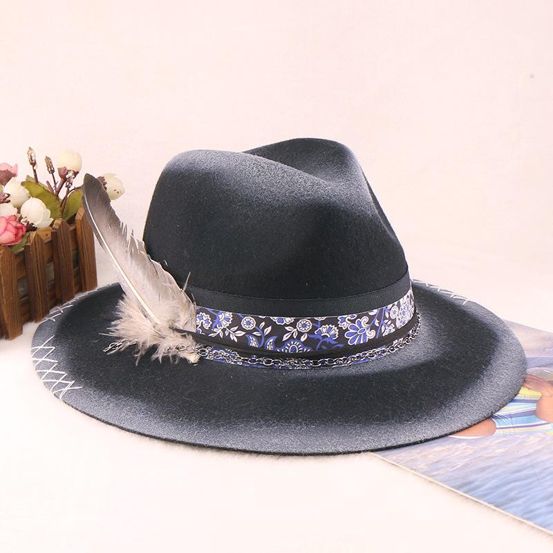 Wool Hat Cowboy Hat Old Retro Jazz Top Hat Autumn and Winter Felt Hat