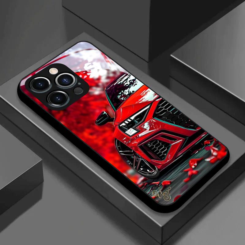 Red Sports Car with Red Leaves  Glass Phone Case Suitable for  iPhone 17 16 16ProMax 15 14 13 12ProMax 11 11Pro protection