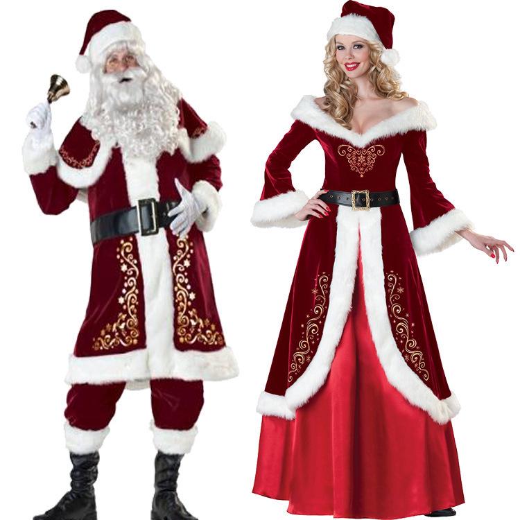 European & American Long-Sleeve Santa Costume for Couples - Festive Party Attire