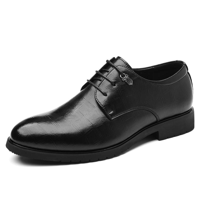 Leather shoes men's business dress leather shoes British casual breathable black inner height increasing groom wedding shoes