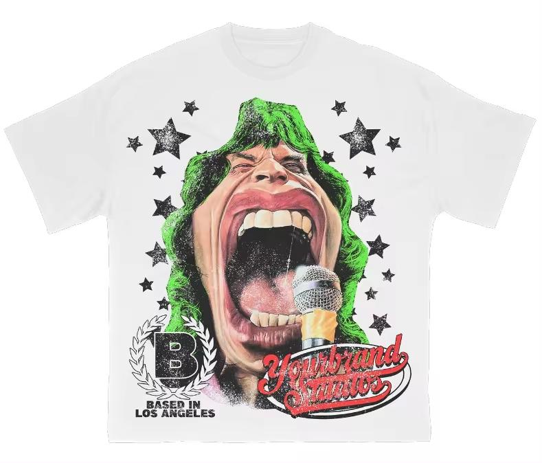 Custom Designer with Logo Your Own Brand Oversized Distressed Tee Camiseta 2D Screen Print Cropped T Shirt Men