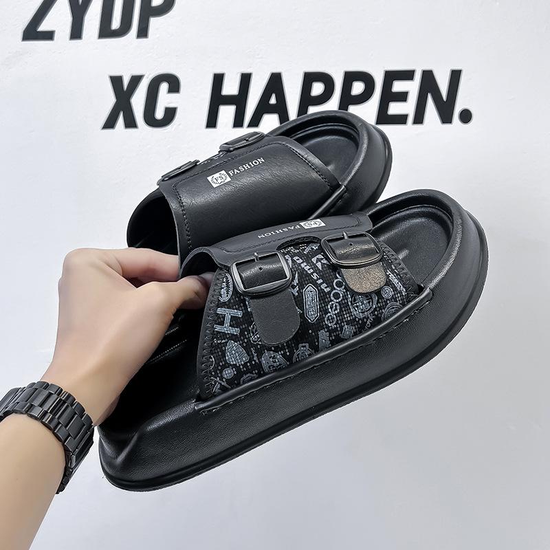 2025 new men's beach shoes casual and comfortable outer wear platform one pedal one word slippers tide 371224-A