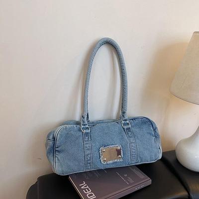 Women's 2025 Autumn Fashion Denim Shoulder Bag - Versatile, Large Capacity Handbag for Commuting