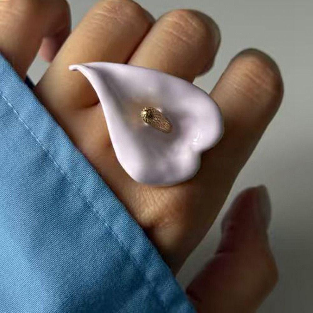 Adjustable Geometric Open Ring Colorful Vintage Ring Elegant Enamel Calla Flower Ring Party