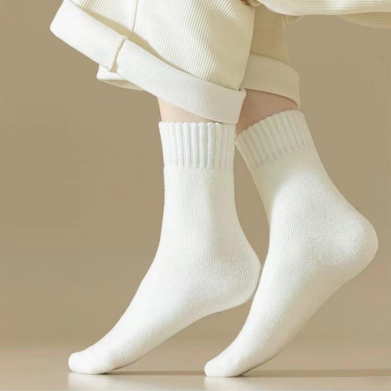 1 Pairs Women's Thickened Mink Socks Plush Sleepwear Solid Color Warm Middle Tube Autumn Winter Home Socks