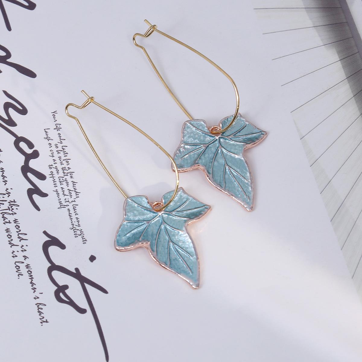 Bohemian Blue Maple Leaf Drip Oil Earrings for Women - Creative Design, Sweet  Fresh Style