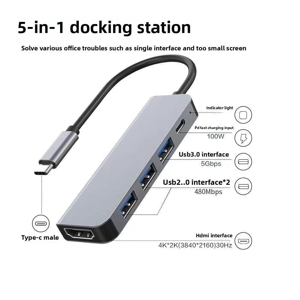 5 in 1 USB C Hub HDMI Adapter USB 3 0 Ports for Laptop Monitor Projection Multi Port Type C Dock