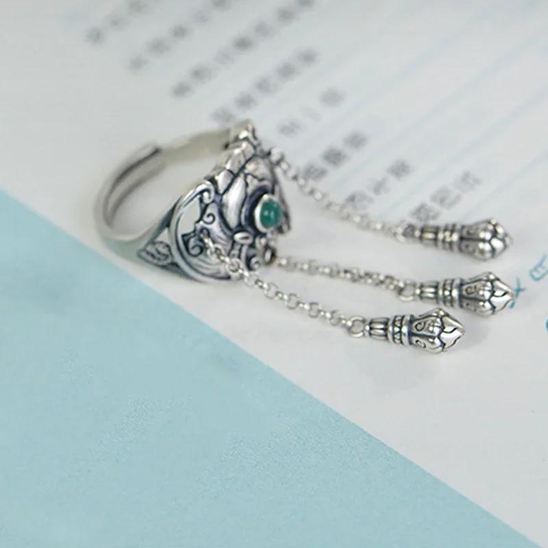 Vintage Ethnic Style Inlaid Imitation Jadeite Adjustable Rings For Women  New Creative Party Vacation Jewelry Girl Gift