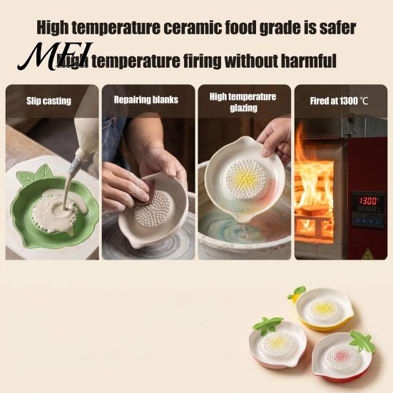Small Hand Grinder Ceramic Garlic Grater Plate, with Leaf Handle Design, Manual Lemon Zester Plate Easy Cleaning Kitchen Grinding Tool, for Ginger And