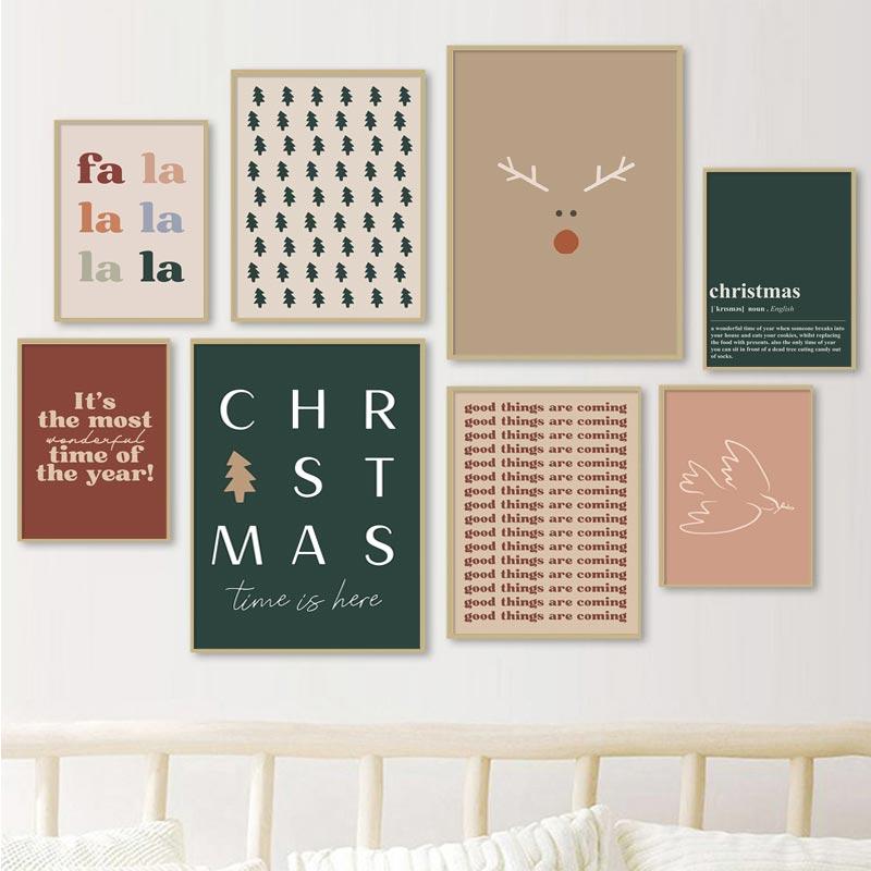 Merry Christmas Posters and Prints Christmas Wall Art Canvas Painting Happy Holiday Pictures Room Wall Decor Home Decoration