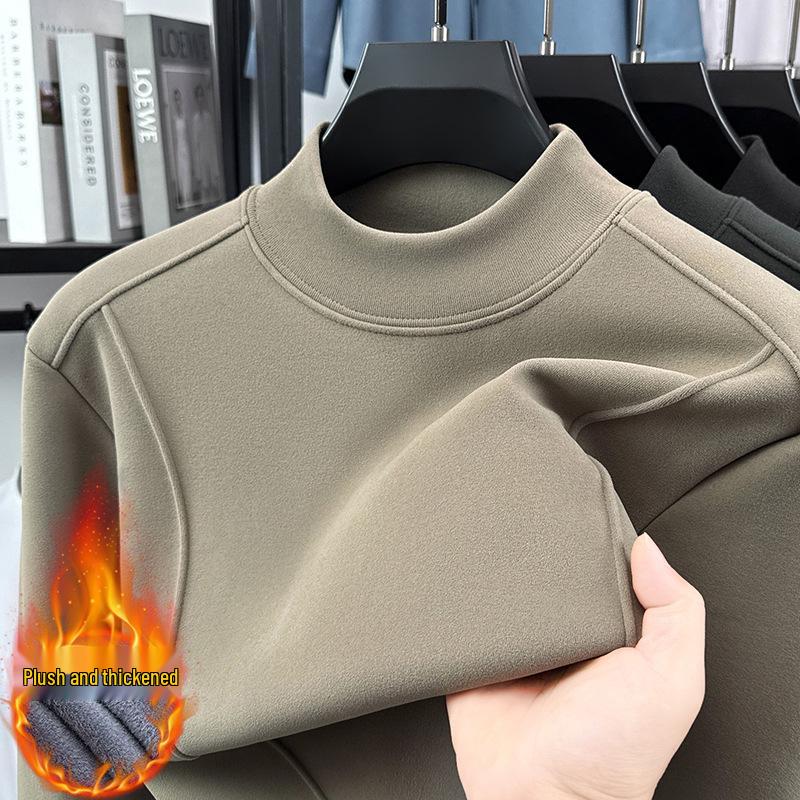 Men's Versatile Winter Fleece Sweatshirt, Half-High Collar, Solid Color, Long Sleeve, Thick Base Layer for All Ages.