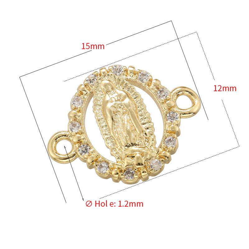 ZHUKOU Golden-plated Brass Catholic Virgin Mary Pendant Crafts Double Holes DIY Bracelet Necklace Accessories