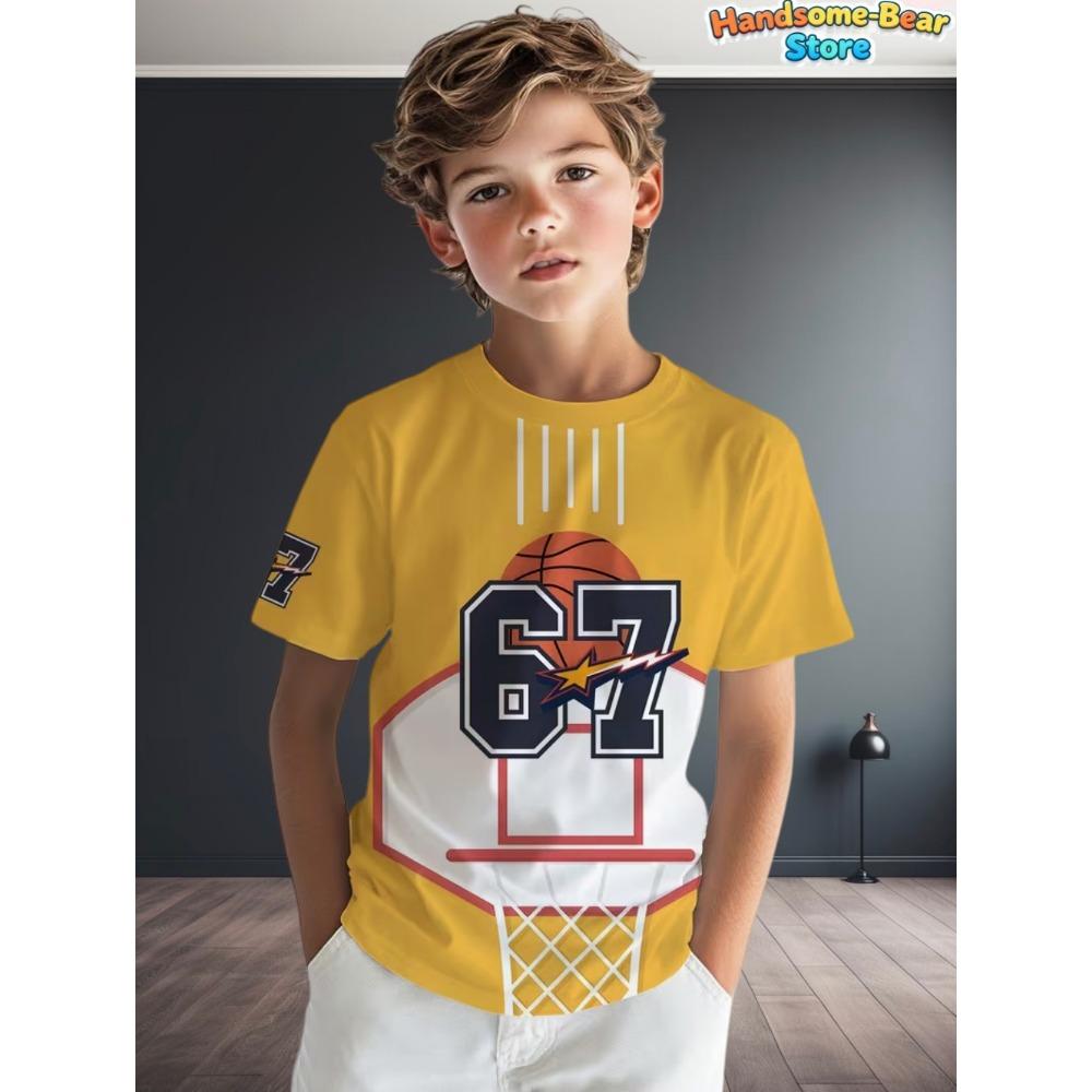 Lustiges Sechs Sieben T-Shirt für Kinder 67 Nummer 3D-Druck Sommer Kurzarm-T-Shirt Locker Basketball Sportoberteile Mode Kinderkleidung