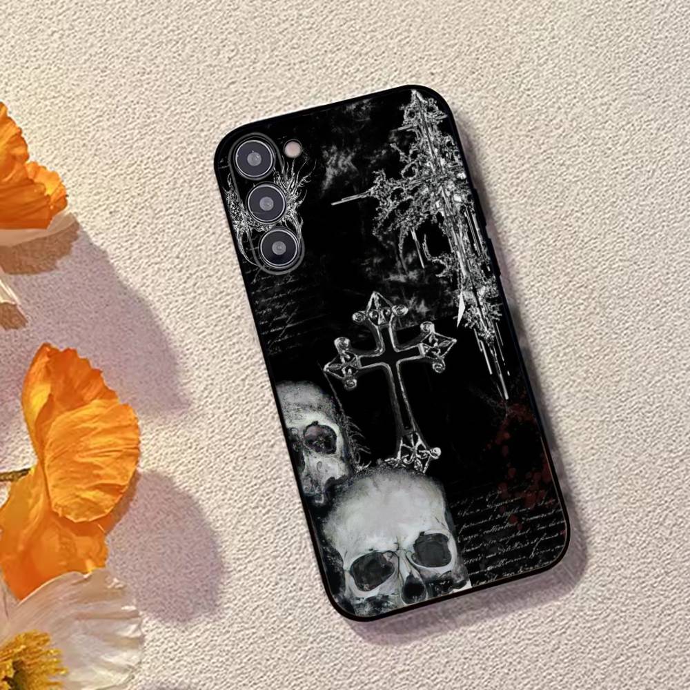 C-Cool Dark Catgothic C-Cross Phone Case Black Silicone Soft For Samsung Galaxy A73,A72,A71,A70,A53,A52,A51