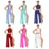 Set Dans Liric Balet pentru Femei Top tip maieu gol pe spate cu strasuri și Pantaloni cu picior larg din plasă Costume Dans Modern Contemporan