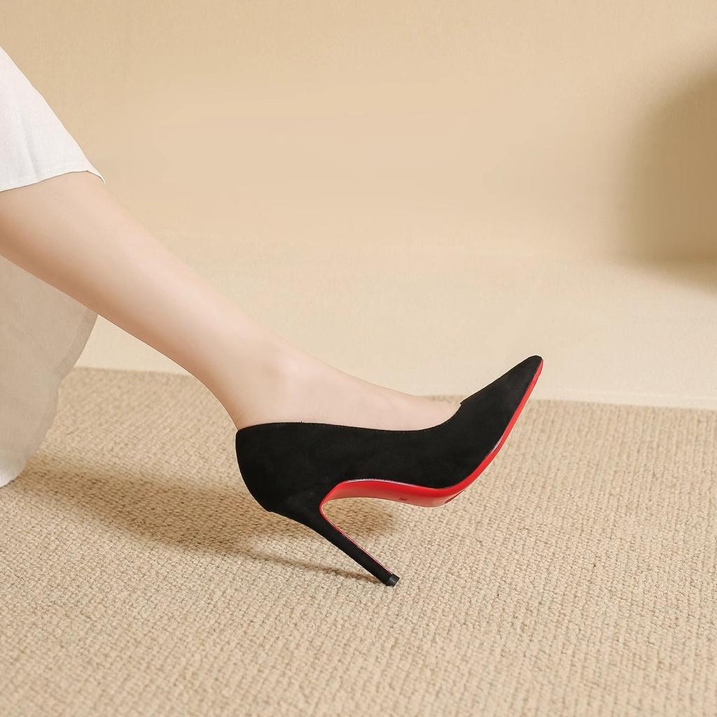New Suede Women's Slim Heeled Shoes Sexy Pointed High Heels Red Sole Light Mouth Single Shoes Ladies Elegant Pumps Zapatos Mujer