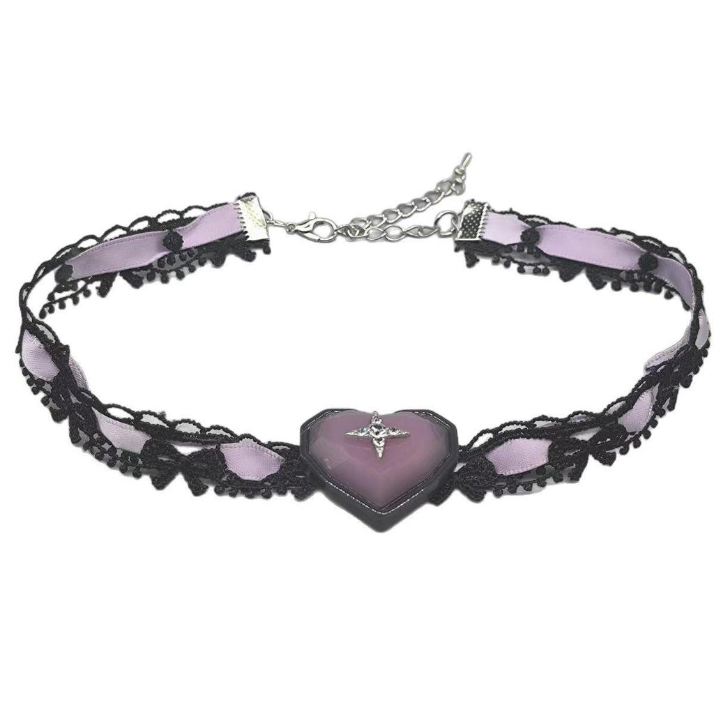 Sweet Heart Pendant Lace Choker Necklace - Cool Style for Women