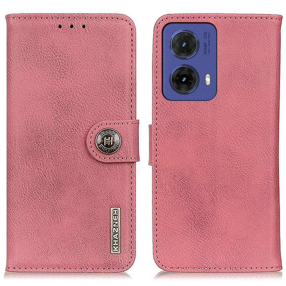 

KHAZNEH Чехол для Motorola Moto G85 5G/S50 Neo 5G с текстурой коровьей кожи, кожаный чехол-кошелек с подставкой Pink