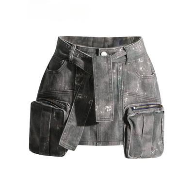 Spódnice liniowe dla kobiet Wysoka talia Krótka długość Patchwork Zasznurować Kamuflaż Denim Spódnica Kobieta Moda Nowość