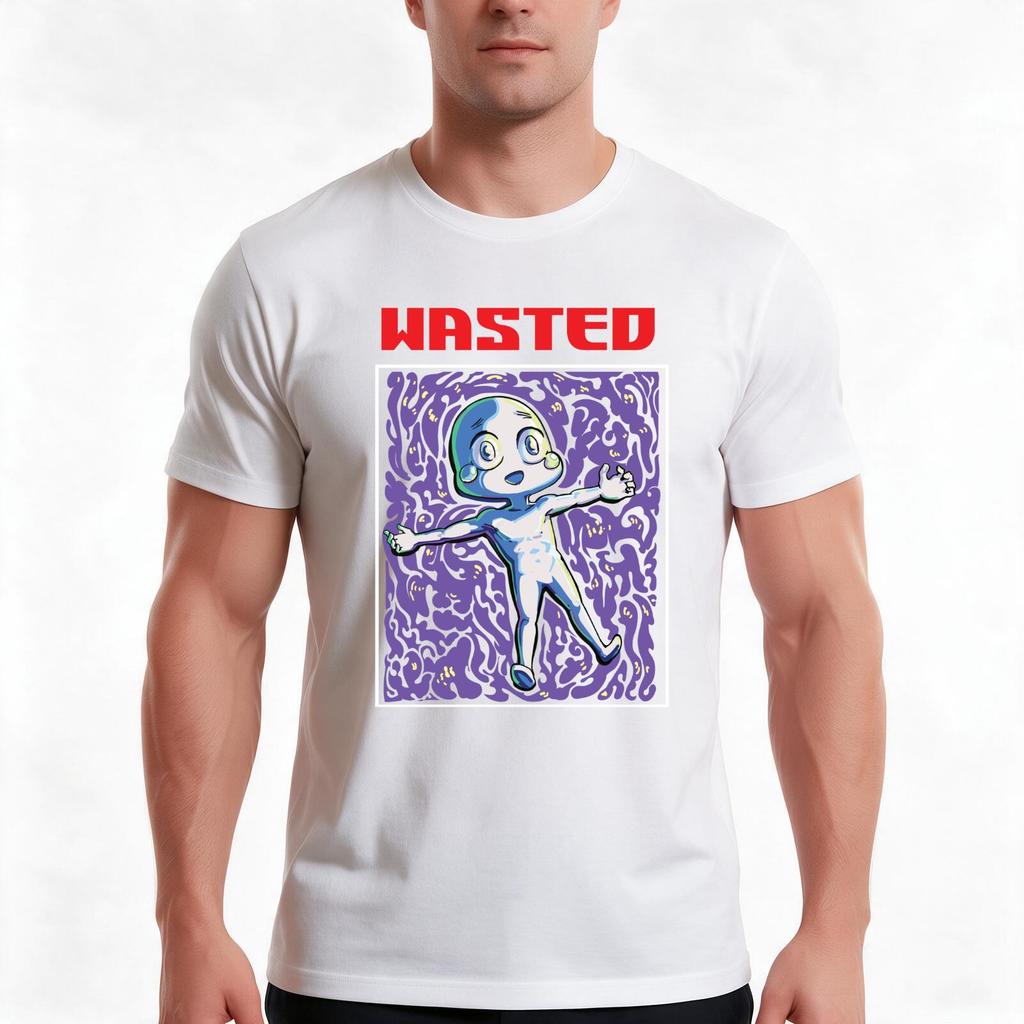 Wasted (Purple Waves) Tshirt Summer Casual Cotton Tee Oversized Streetwear Tops Vintage Graphic Print Unisex Unisex Unisex