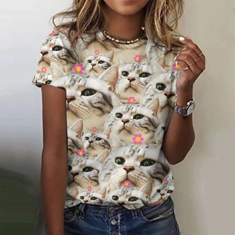 3d Print Abstract Cartoon Cat T Shirts Fashion Ladies Street Hipster Casual Short Sleeve O-Neck Tops Summer Fashion Plus Size Tees