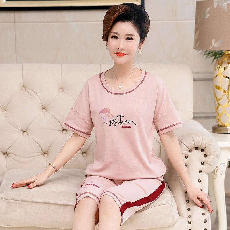 Summer Cotton Capris Pajamas Set Floral Print Pajama for Women Leisure Pyjamas Soft Lapel Pijamas