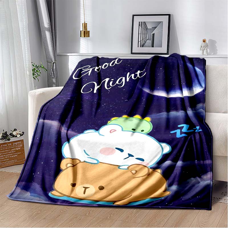 Cute Bubu and Dudu Series Blanket Cartoon Print Kids Warm Flannel Soft Comfortable Home Travel Blanket Bed Blanket Birthday Gift