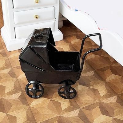 1:12 Miniature Baby Stroller Mini Nursery Car Toy Small Metal Baby Carriage Model for Kids Pretend Play Accessories Doll House Furniture
