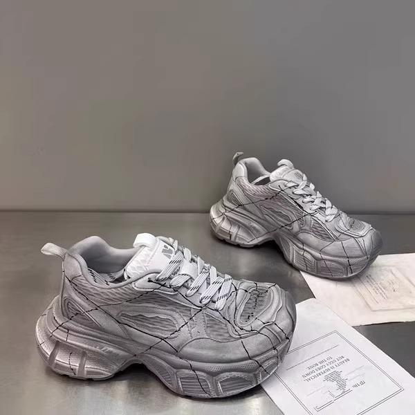 Retro polished graffiti platform dad shoes women's new casual muffin shoes versatile mesh sneakers