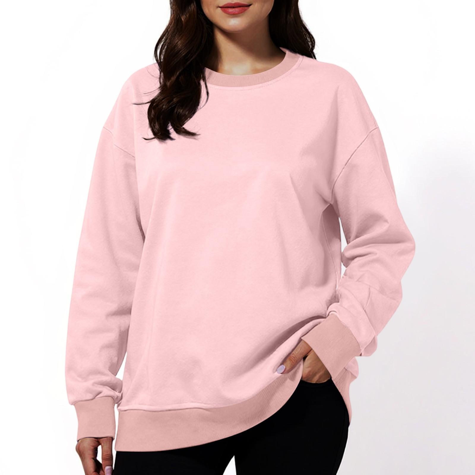 

Women s Fashion Solid Color Casual Long Sleeve Hoodie L розовый