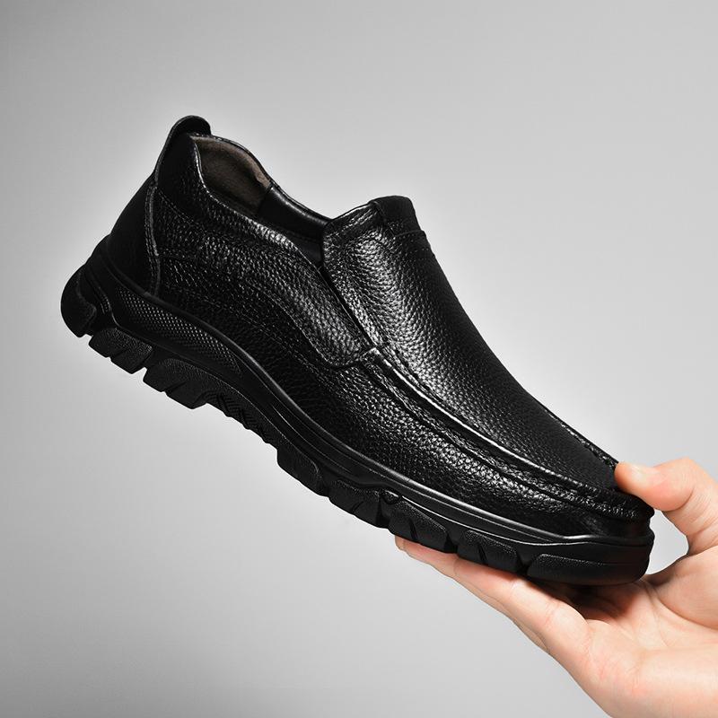Spring New Men's Black Business Dress Leather Shoes Thick Soled Men's Shoes Outdoor Casual Loafers