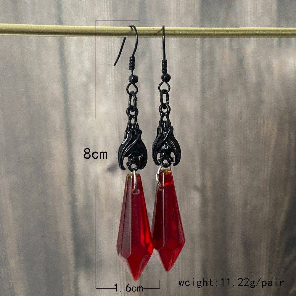 Vintage Black Bat Red Crystal Gothic Earrings Woman Luxury Jewelry Elegant Woman Gift Dangle Earrings Valentine's Halloween