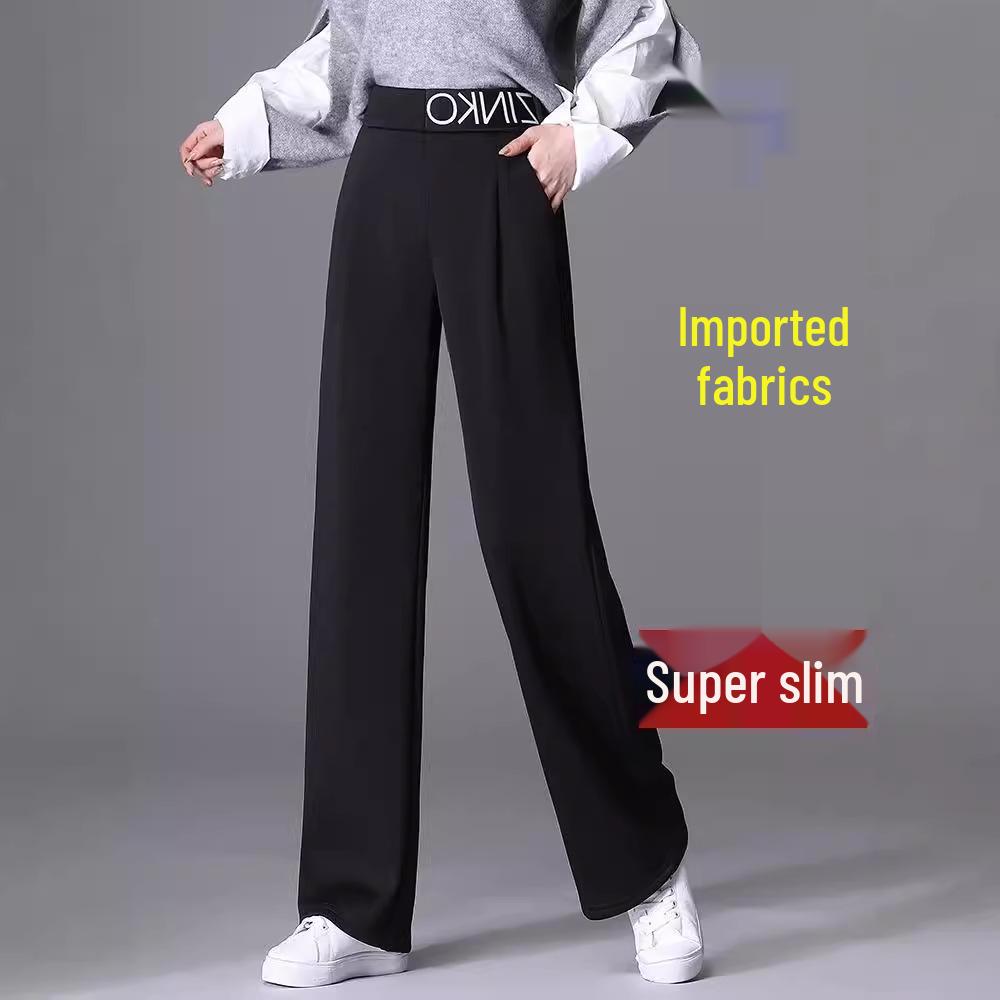 

2024 High Waist Wide Leg Slimming Pants - Plus Size, Loose, Floor-Length, Straight Leg for Autumn XS чорний