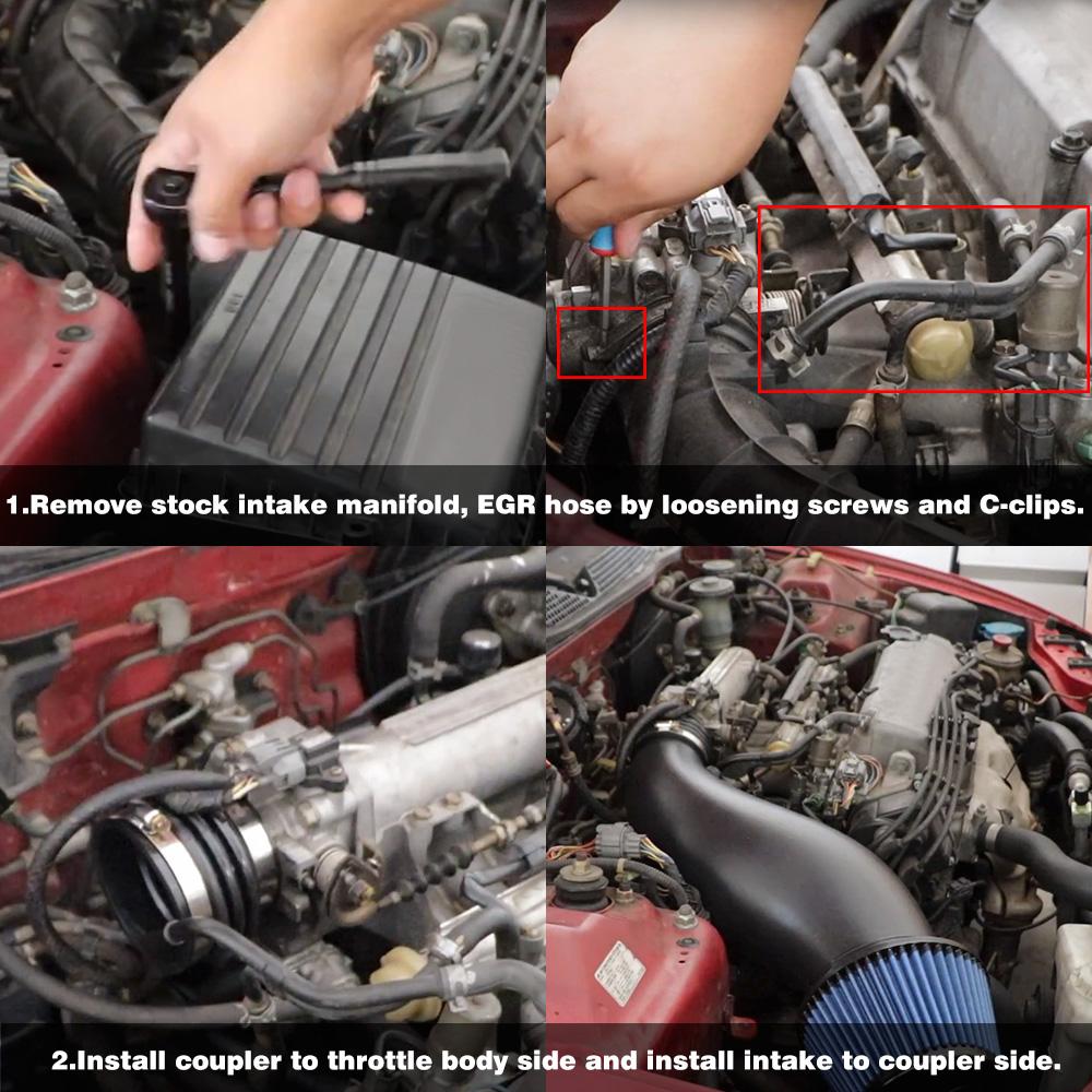 Cold Air Filter Intake Pipe Kits Power High Flow Car Plastic Air Filter Air Intake Pipe For 92-00 Honda Civic EG EK Auto Parts