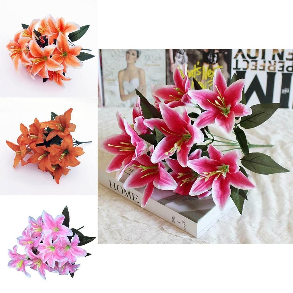 Elegant 45cm 10 Heads Artificial Stargazer Lilies Chic Silk Flower Bouquet For Weddings