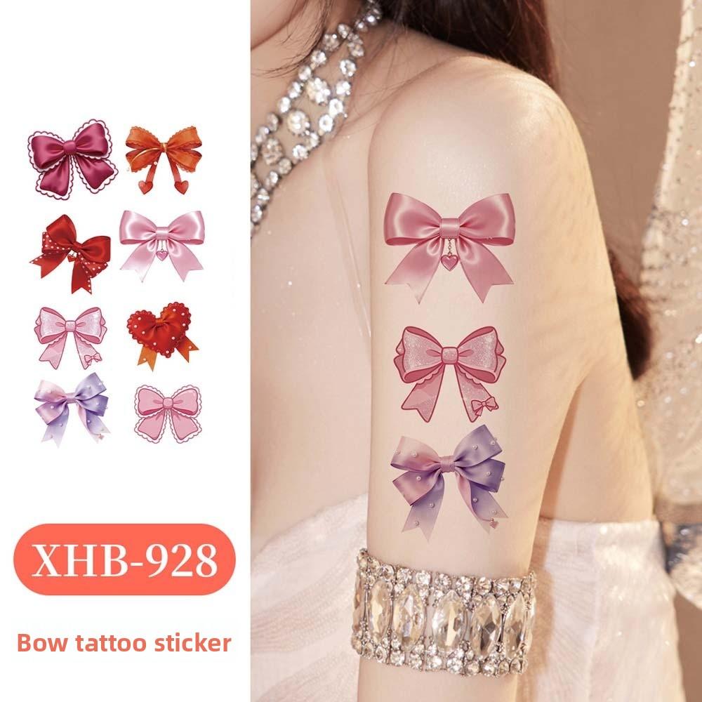 Pink Bowknot Ribbon Colorful Bow Tattoo Stickers Waterproof Makeup Stickers  Live House