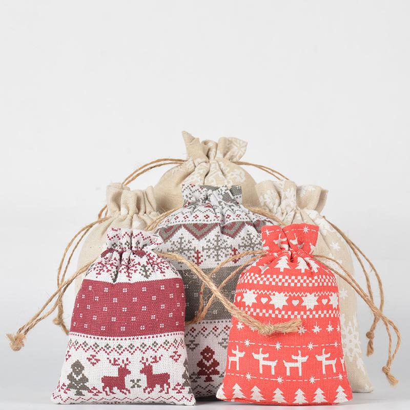12pcs Linen Drawstring Bag Christmas Gift Apple Packaging Candy Decoration Storage Bag Drawstring Bag
