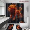 4Pcs Flame Lion Shower Curtain Set with Non-Slip Bath Mat, Toilet Lid Cover, Contour Rug & 12 Hooks, Bathroom Decor