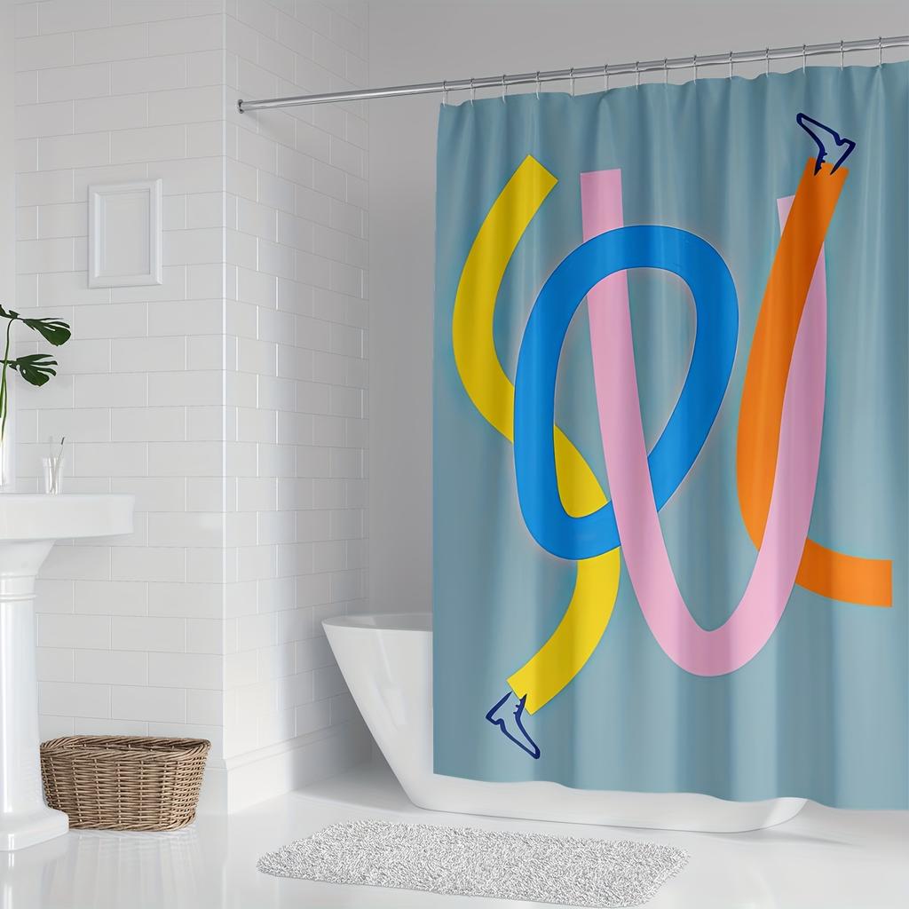 1Pc Modern Minimalist Abstract Art Shower Curtain, Digital Print, Bold Line Design, Bathroom Decor