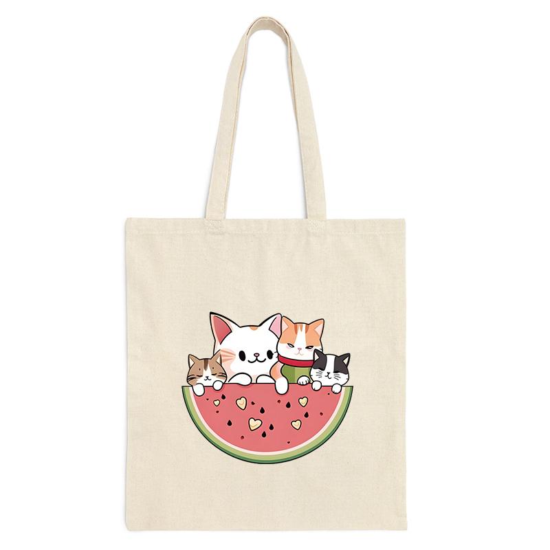 Funny Anime Cat Graphics Women Canvas Shoulder Bag Cartoon Animal and Plant Shopping Bag Kitten Lover Female Reusable Handbags