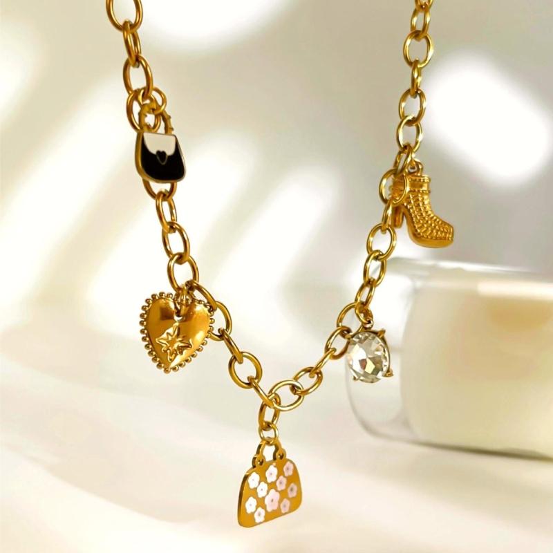 Rhinestones Embellished Love Sachet Charm Necklace Stainless Steel Clavicle Chain Fashion Jewelry Accessory