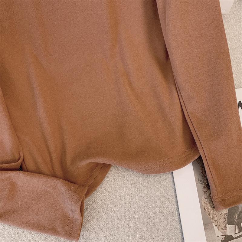 T-shirt à col roulé à manches longues ajusté en velours Renard Argenté - Haut chaud de couleur unie pour femme Automne/Hiver
