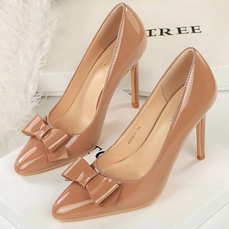 

BIGTREE Shoes bowknot Women Pumps High Heels Sexy party shoes Stiletto 10 cm Heels pointed tip Ladies shoes pumps plus size 43 34