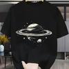 Men's Casual Short-Sleeve Crew Neck T-Shirt with SATURN Rings and Stars Pattern, Outdoor Short-Sleeve Breathable Casual T-Shirt
