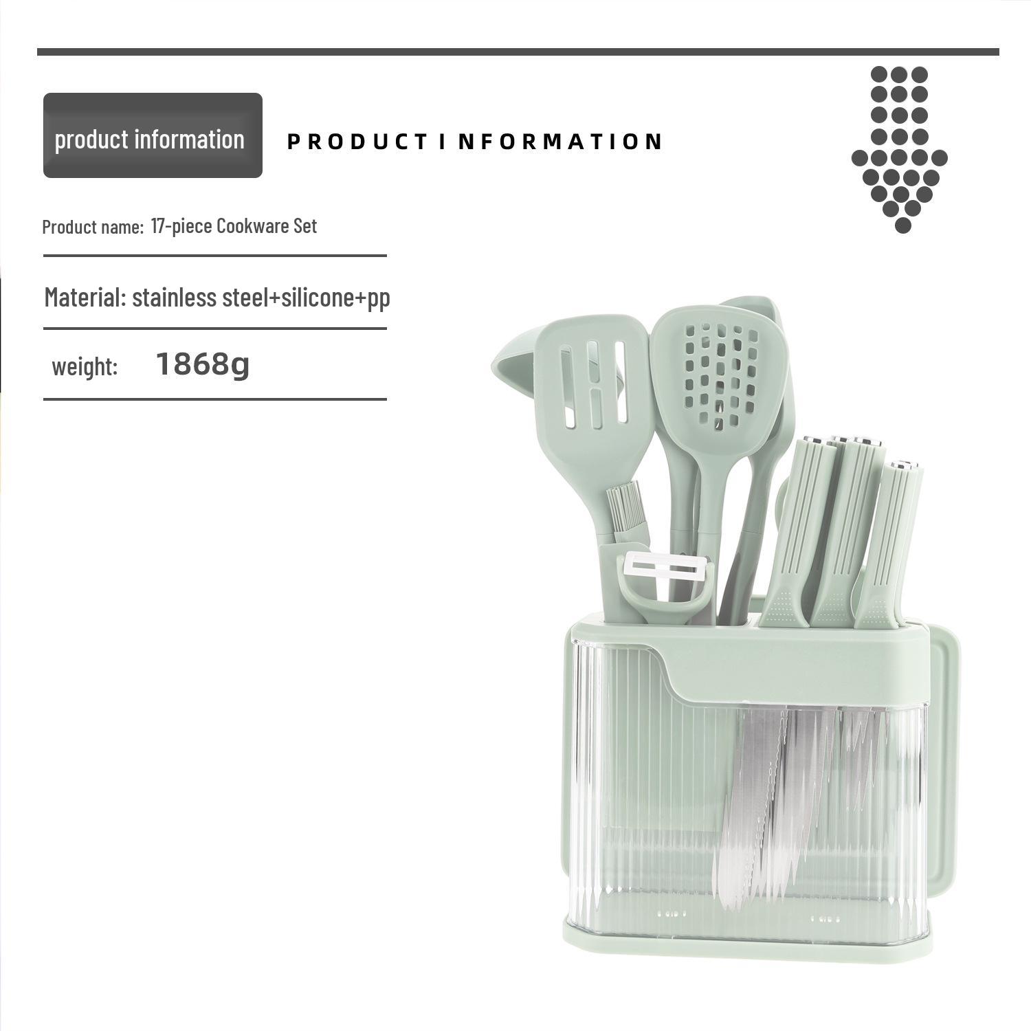 

Набор из 17 предметов силиконовой кухонной утвари и ножей: Включает лопатку, ложки, ножи и многое другое