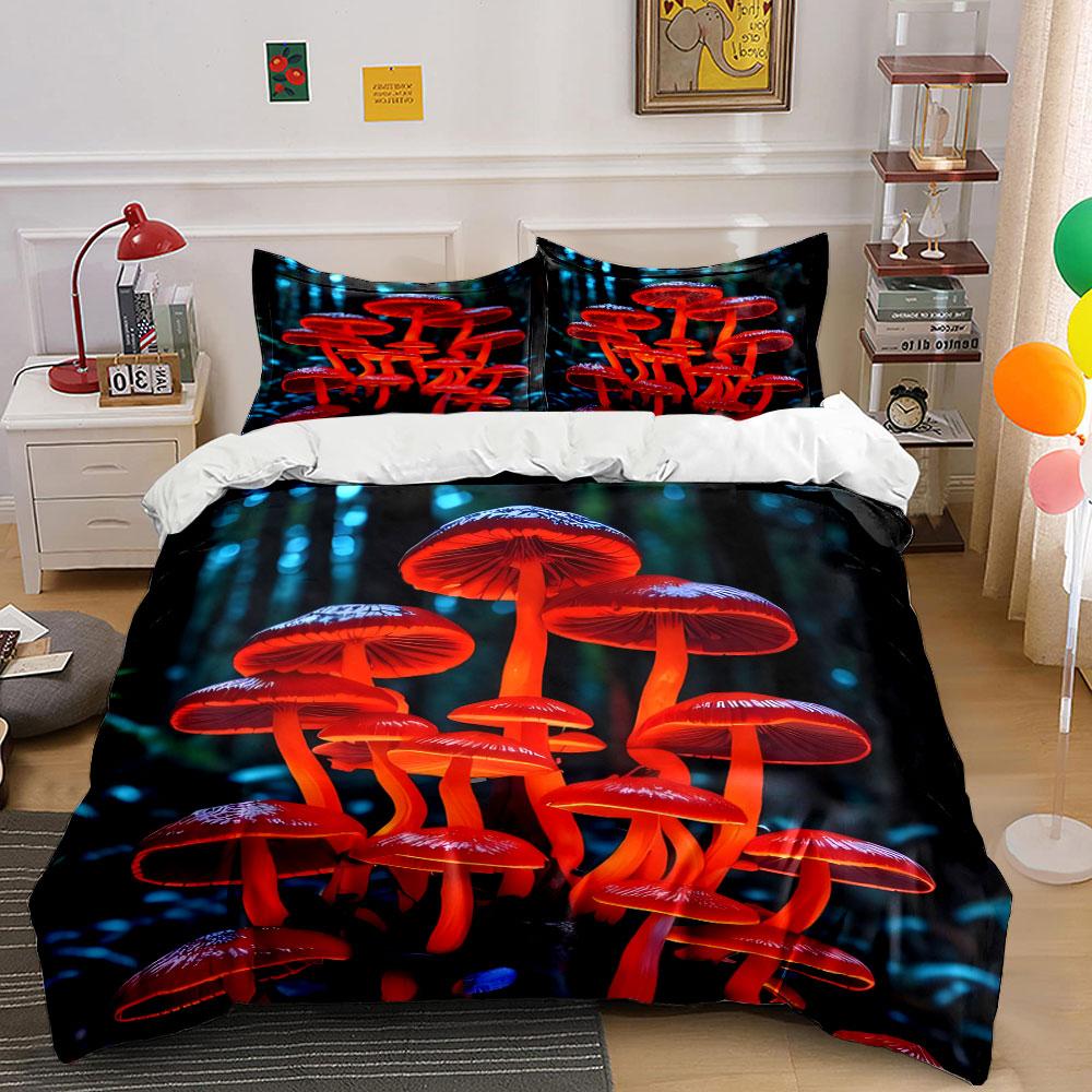 Glowing Mushroom Decor Set Multiple Sizes Kid'S And Adults' Bedroom Exquisite 3Pc Bedding Set, Gift