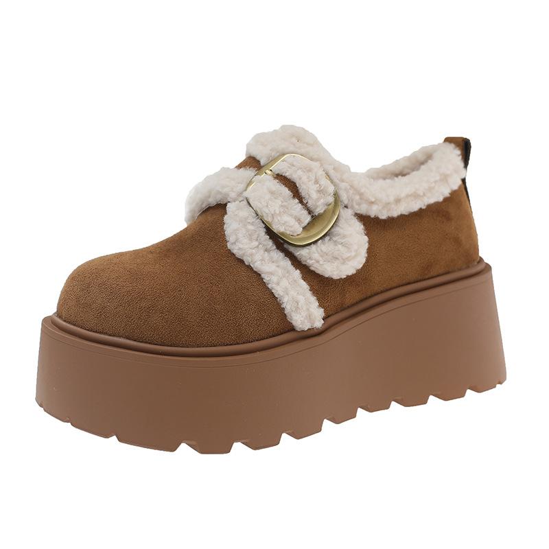 Women's Fur One Thick Bottom Heightening Winter Lightweight Padded Warm Snow Boots Non-slip Wear Casual Sneakers a Stirrup Cotton Boots